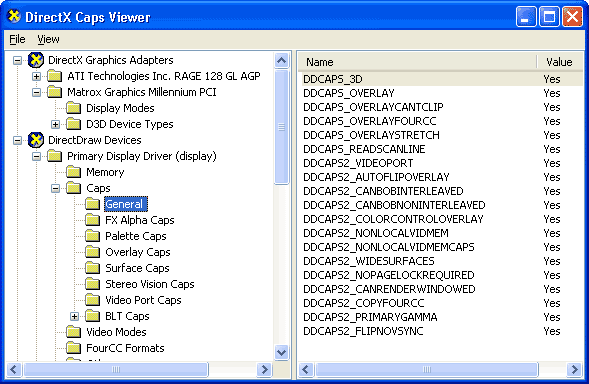 Screen shot of DirectX Caps Viewer