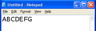 English characters entered in Notepad