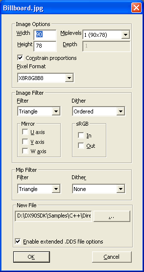 Texture conversion dialog box