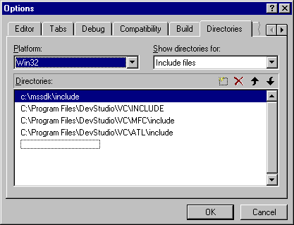 Directories tab of Tools Options dialog box