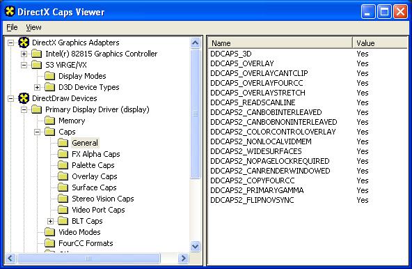 Screen shot of DirectX Caps Viewer