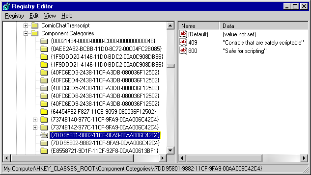 Component Categories key and subkeys