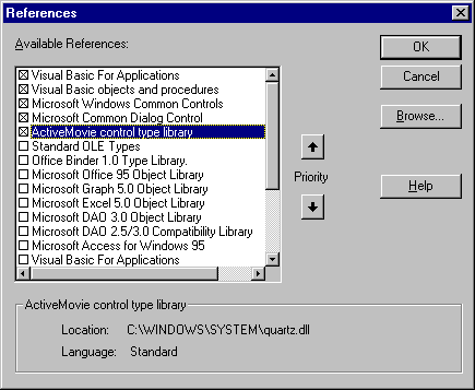 Visual Basic References dialog box
