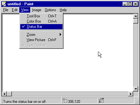 Status bar in the Microsoft® Windows® Paint application.