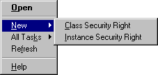 Class Security Right and Instance Security Right commands on the New menu in the SMS Administrator console.