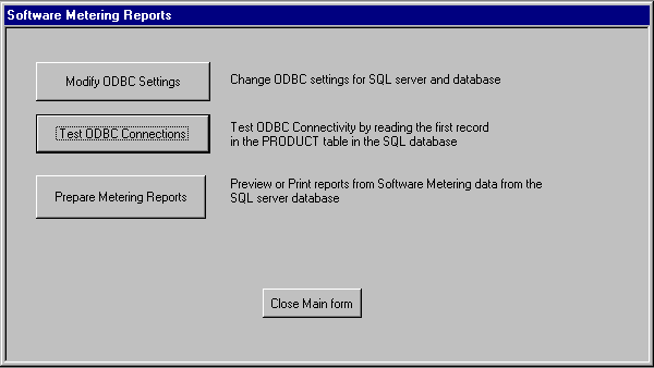 Software Metering Reports dialog box in Access 97