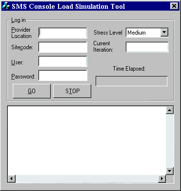 SMS Console Load Simulation tool user interface