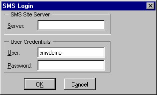 SMS Login dialog box in the SMS Query Extract tool 