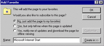 Internet Explorer 4.0 Add to Favorites dialog