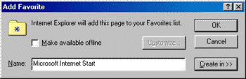 Internet Explorer 5 Add to Favorites dialog