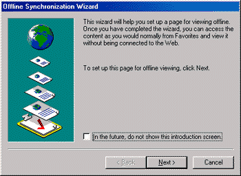 Internet Explorer 5 Offline Synchronization Wizard dialog