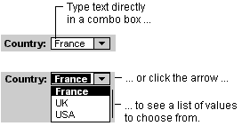 Combo box combines text box and list box functionality