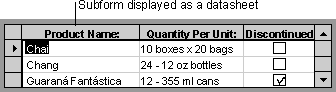 Subform displayed as a datasheet