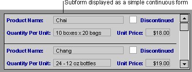 Subform displayed as a simple continuous form