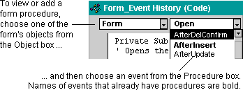 Choose an object and an event to select a procedure