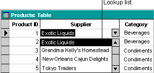 Information from Suppliers table displayed in Lookup list in Products table 