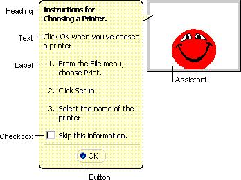 The Office Assistant, a Balloon object, and the programmable elements inside the balloon