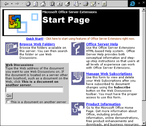 The OSE Start Page viewed in Internet Explorer 5