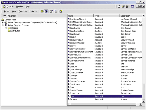 Figure 9 Active Directory Schema Classes