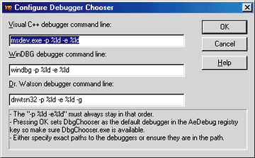 Figure 2 Configuring DbgChooser