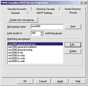 Figure 4: Creating Newsgroups