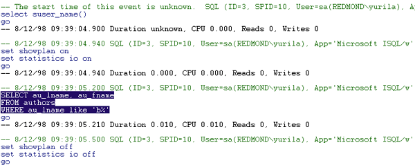 Figure 20: SQL Trace Output