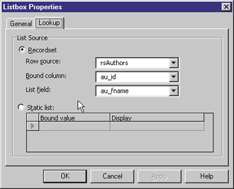 Figure 1: Sample Listbox Properties