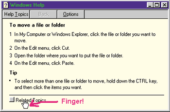 Figure 10 Winhlp32 uses the finger