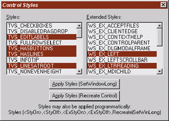 Figure 2 Control Styles Dialog