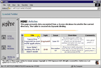 Figure 1: DHTML in a Folder