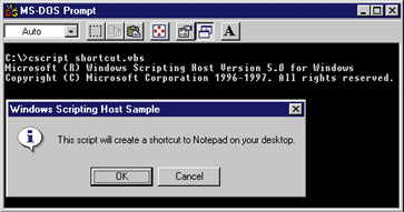 Figure 3: Running shortcut.vbs from the console