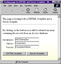 Figure 9: DHTML and Server Scriptlets