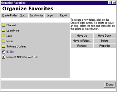 Figure 10: New Organize Favorites Dialog