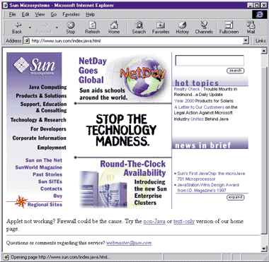 Figure 1: The Java-enabled Sun Page