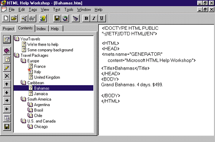 Figure 2 An HTML Help Workshop Session