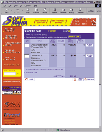 Figure 11: Softmania's Shopping Cart