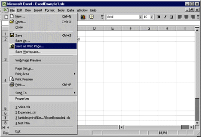 Figure 2: Saving a Spreadsheet as a Web Page