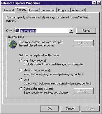 Figure 2: Setting Security Levels