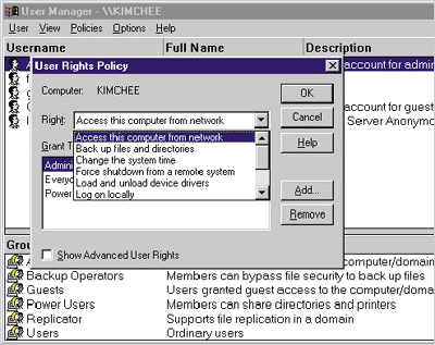 Figure 4 User Manager Granting Privileges