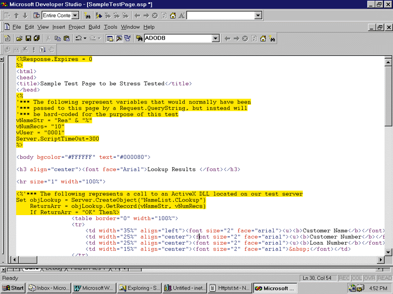 Figure 2: Sample ASP page