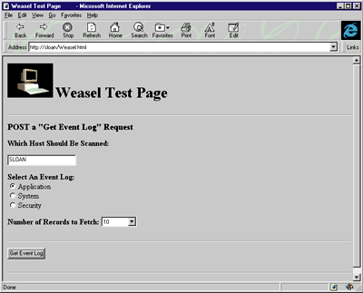 Figure 8: The Weasel Test Page