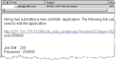 Figure 10: Email Link to JobWeb Record