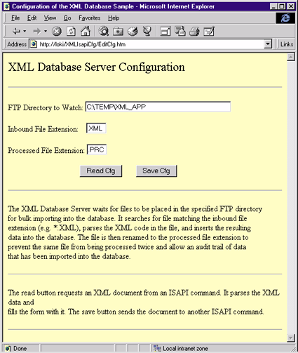 Figure 2: Configuring XmlDbService