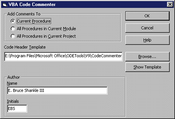 Figure 4: The VBA Code Commenter