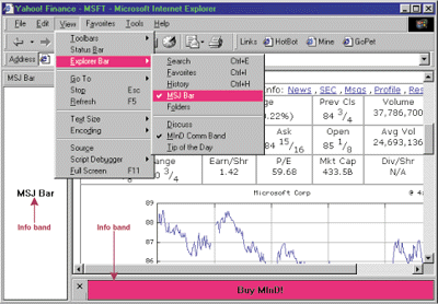 Figure 3 Info and Comm Bands in Internet Explorer