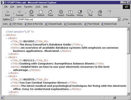 Figure 7: The Internet Explorer 5.0 XML Parser in Action