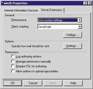 Figure 5: Server Extensions Properties