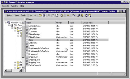 Figure 3: Enterprise Manager Database Tables