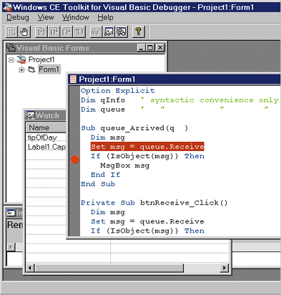 Figure 16 Visual Basic Debugger for Windows CE