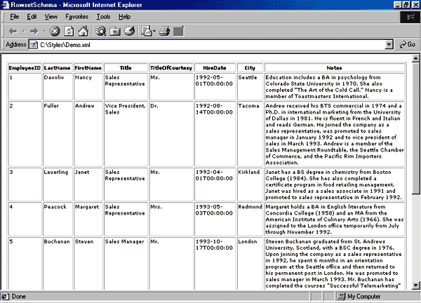 Figure 7: XML Transformed into a Table